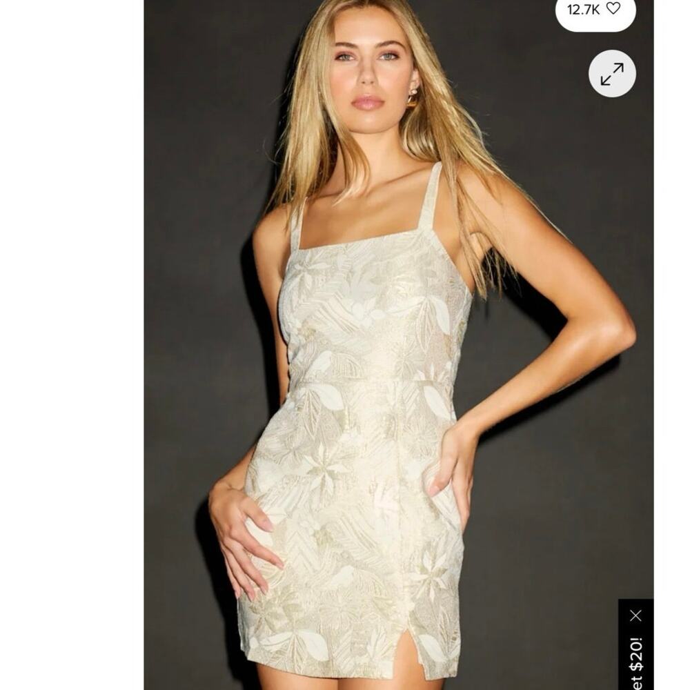 Lulus Shine for Us Cream Metallic Tropical Jacquard Mini Dress Size XS